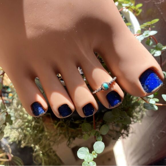 Sterling Silver Bali Style Turquoise Toe Ring Adjustable - Picture 2 of 4